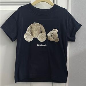 Palm Angels Kids Black T-Shirt with Teddy Bear Design